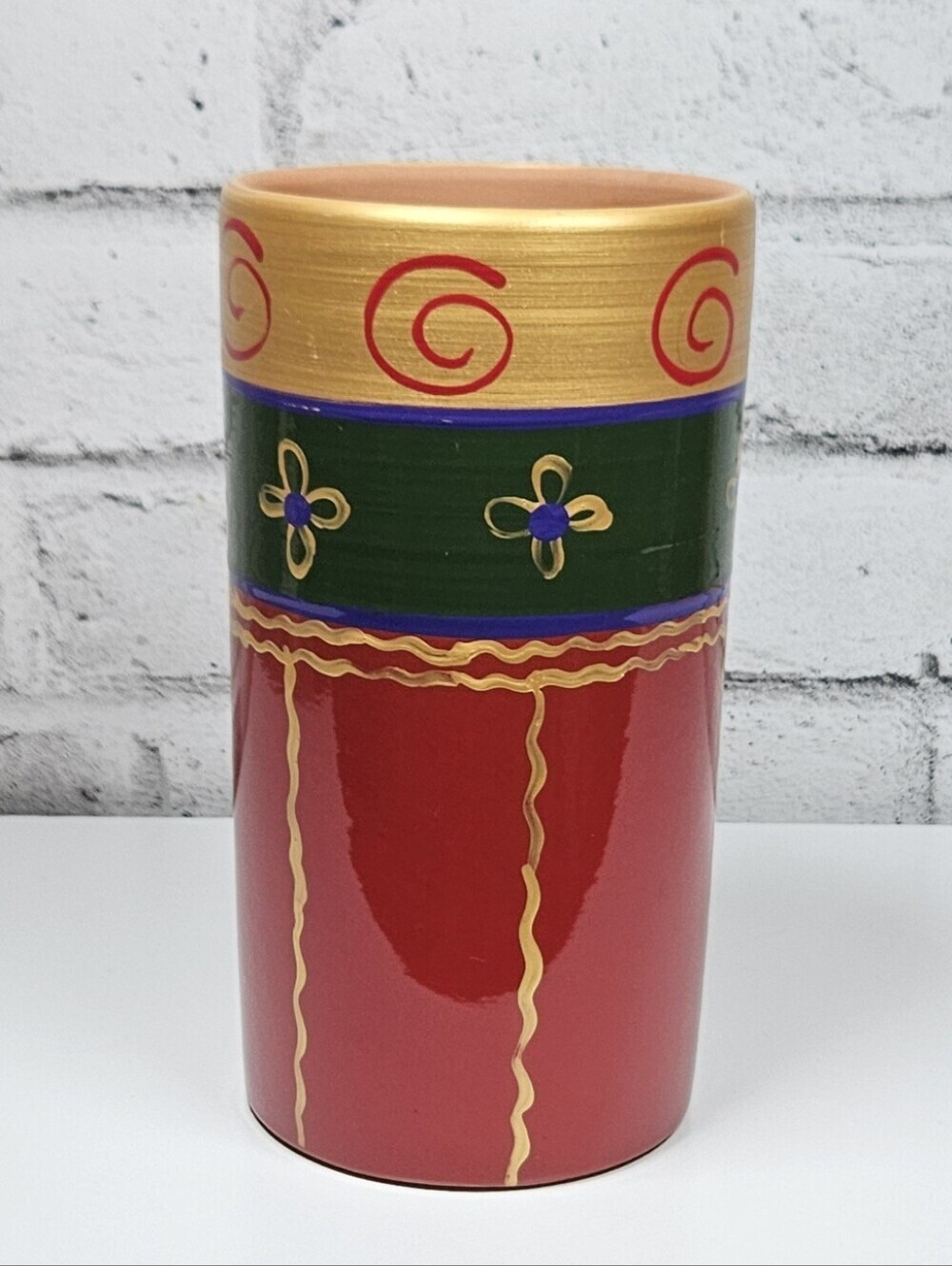 Pier 1 Hand Painted Italian Ceramic Umbrella Stand Floor Vase Large